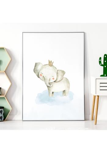 Biely plagát na stenu s motívom slona pre deti