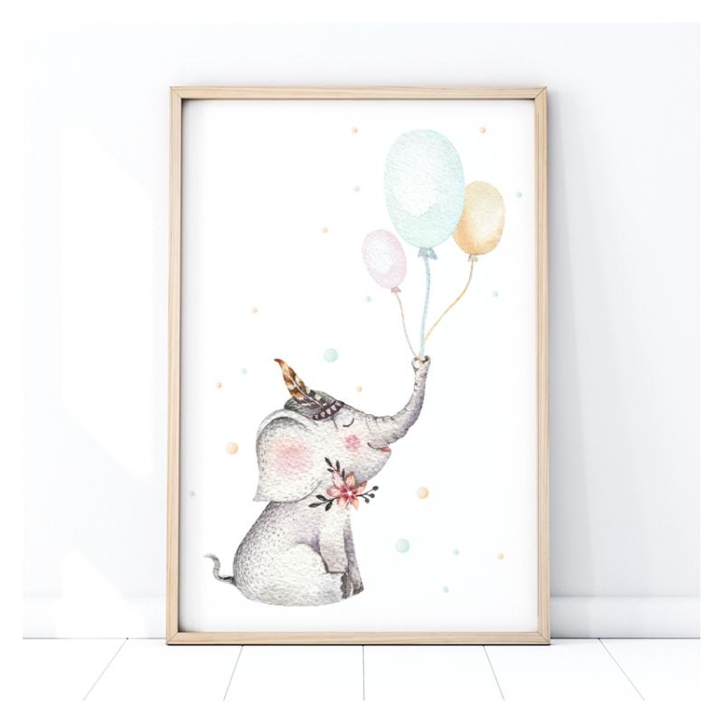 E-shop Plagát do detskej izby s motívom veselého slona s balónmi