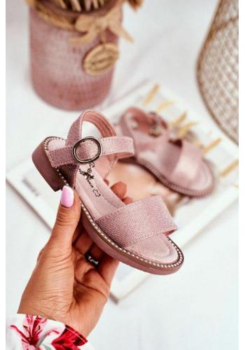 Ružové trblietavé sandále na suchý zips pre dievčatá