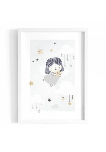 Detský plagát s motívom dievčatka s hviezdami