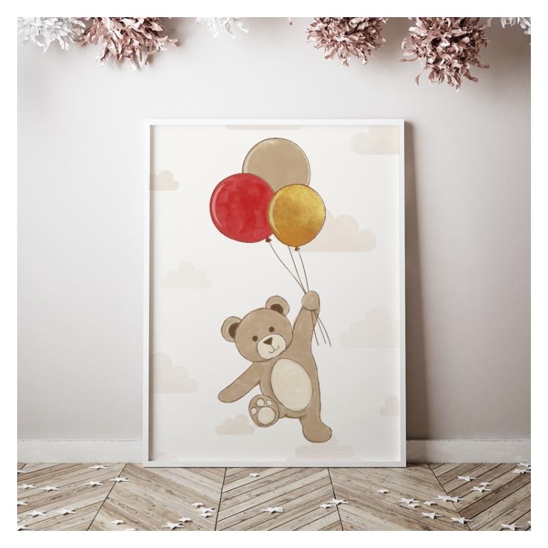 E-shop Detský plagát s motívom medveďa s balónmi