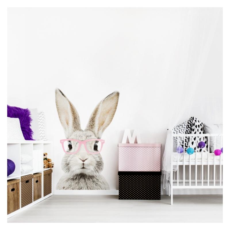 E-shop Detská nálepka na stenu v podobe králika s okuliarmi