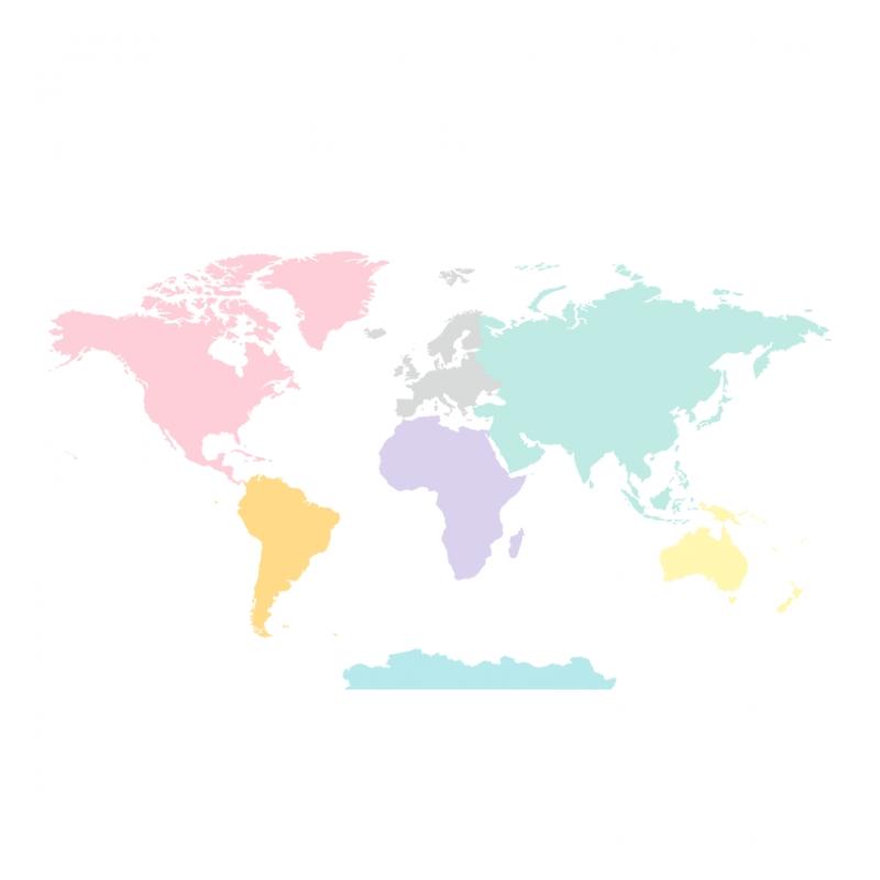 Nálepka v podobe mapy sveta v pastelových farbách