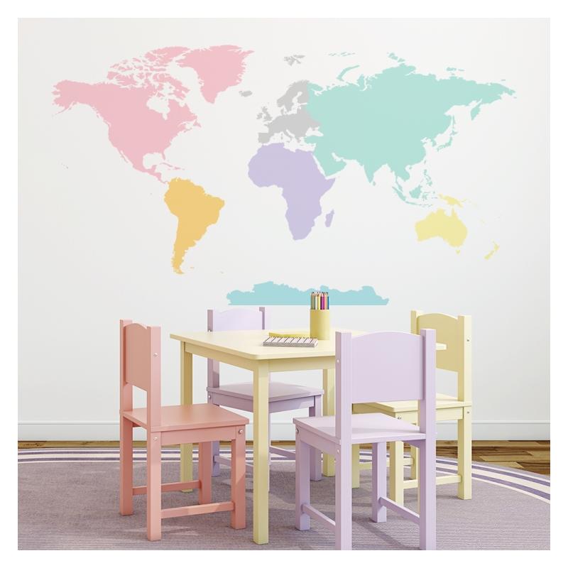 Nálepka v podobe mapy sveta v pastelových farbách