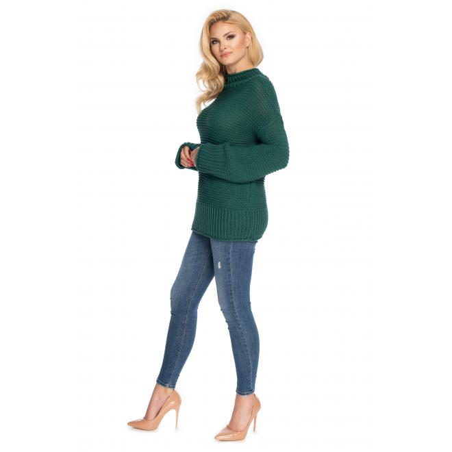 Pohodlný dámsky sveter s voľnými rukávmi v zelenej farbe