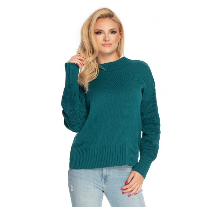 Zelený sveter s vyvýšeným golierom pre dámy