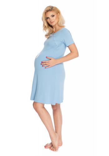 Nočná tehotenská a dojčiaca košeľa s detskými nohami na bruchu v modrej farbe