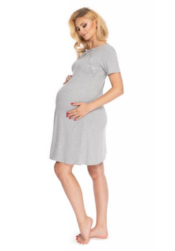 Tehotenská a dojčiaca nočná košeľa s detskými nohami na bruchu v sivej farbe