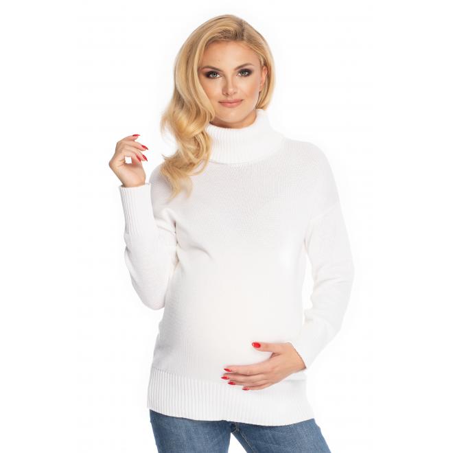 E-shop Klasický tehotenský sveter s rolákom v krémovej farbe