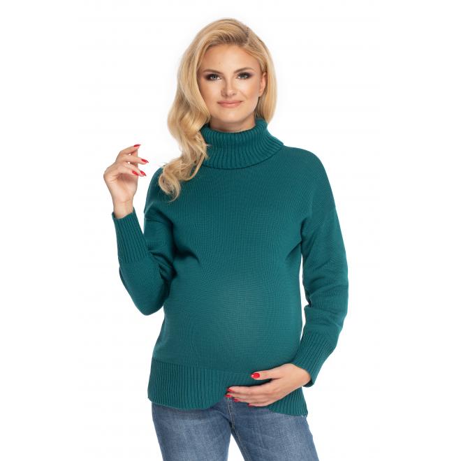 E-shop Dámsky tehotenský sveter s rolákom zelenej farby