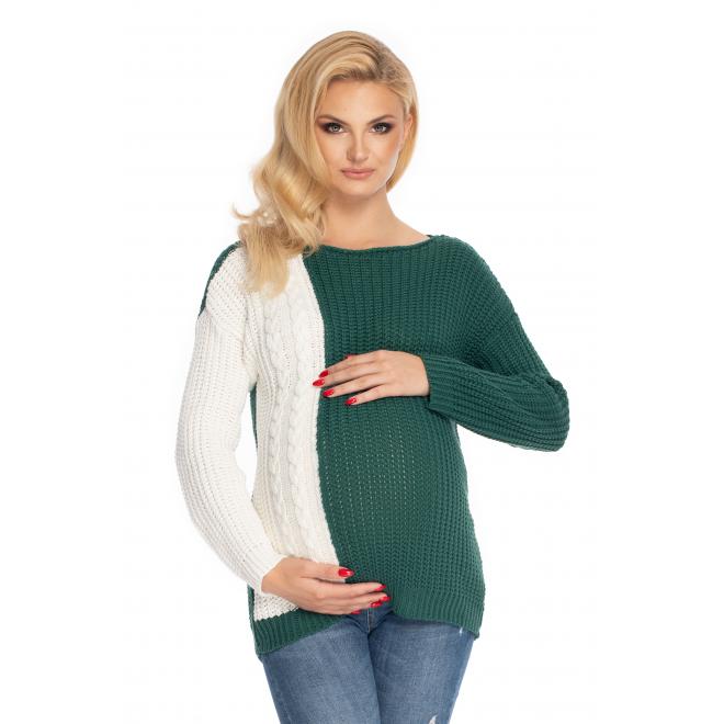 E-shop Dvojfarebný tehotenský sveter v bielo-zelenej farbe