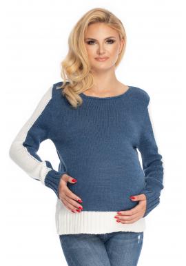 Dvojfarebný tehotenský sveter v bielo-modrej farbe