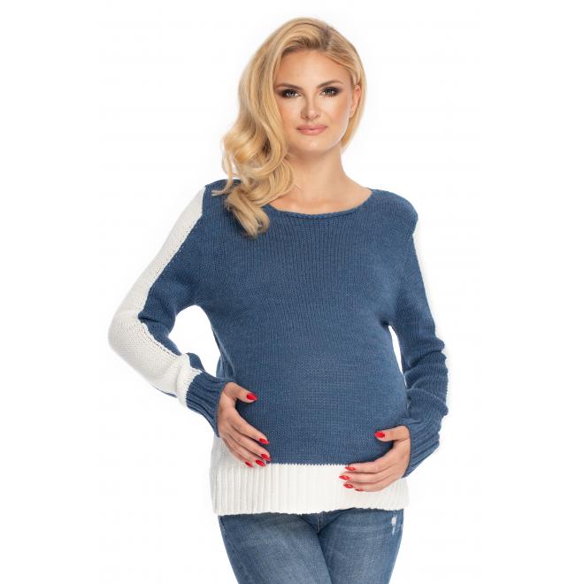 E-shop Dvojfarebný tehotenský sveter v bielo-modrej farbe