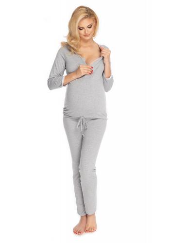 Tehotenské a dojčiace pyžamo s nohavicami s brušným panelom v sivej farbe