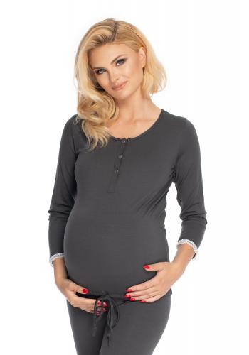 Tmavosivé tehotenské a dojčiace pyžamo s nohavicami s brušným panelom