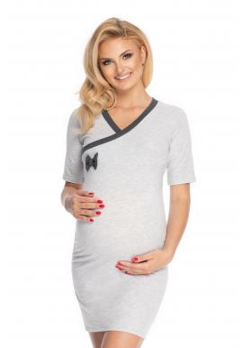 Bavlnená tehotenská a dojčiaca nočná košeľa v sivej farbe s mašličkou