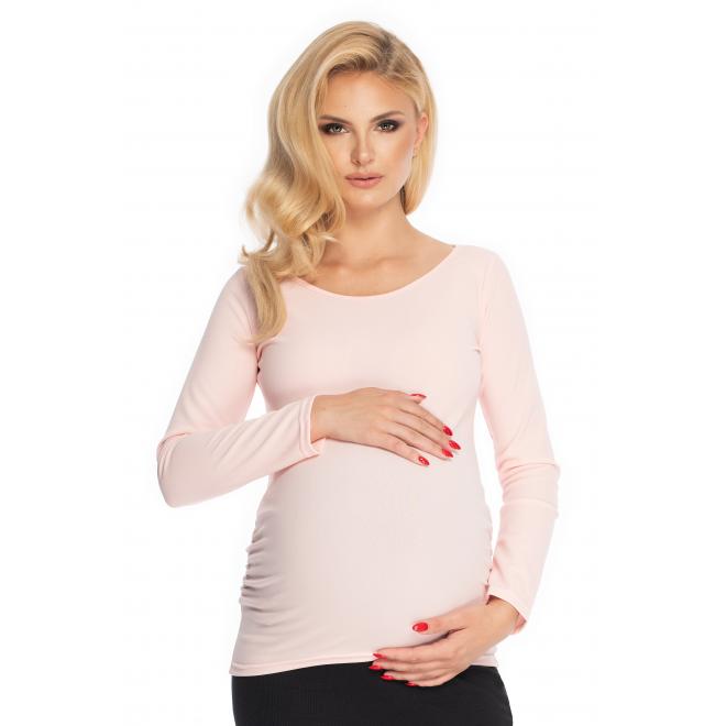 E-shop Klasická tehotenská blúzka s dlhým rukávom v púdrovej farbe