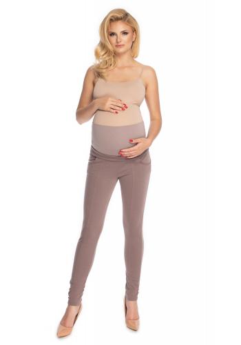 Cappuccinové tehotenské nohavice úzkeho strihu s brušným panelom