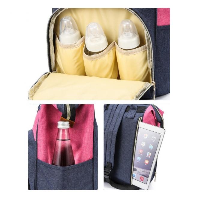 Funkčný ruksak pre mamičky a oteckov v ružovo-modrej farbe