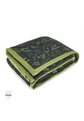 Čierno-zelená zamatová teplá deka s bylinkovým motívom