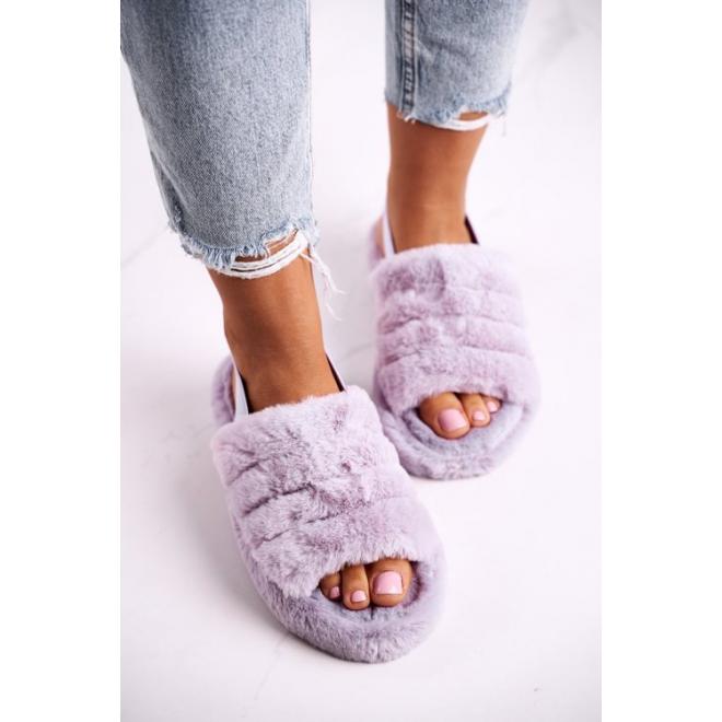 Trendy fialové papuče s kožušinou pre dámy