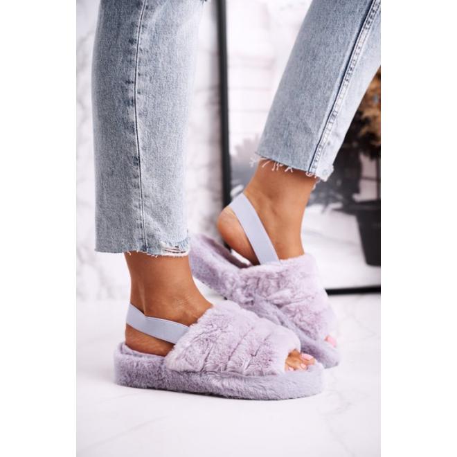 Trendy fialové papuče s kožušinou pre dámy