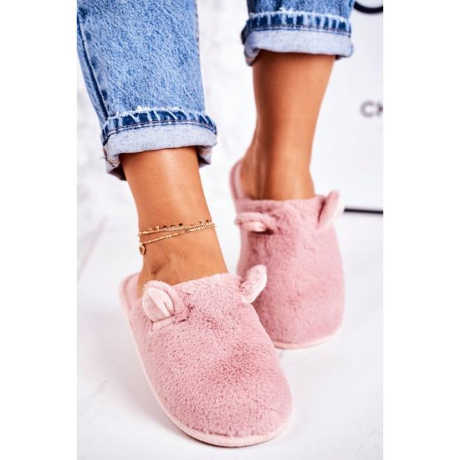 Štýlové papuče pudrovo ružovej farby s ušami 