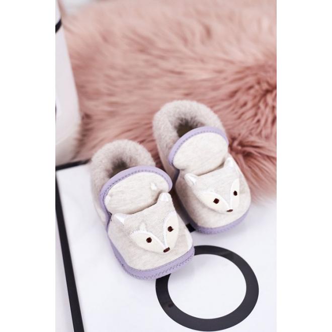 Papuče v sivej farbe s líškou pre bábätká