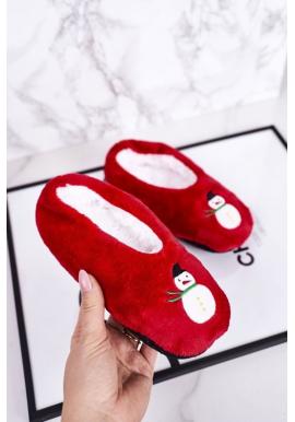 Vianočné teplé papuče so snehuliakom červenej farby