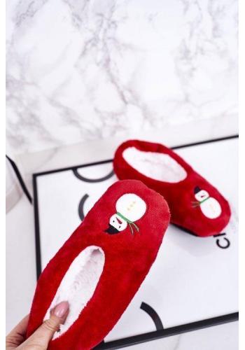 Vianočné teplé papuče so snehuliakom červenej farby