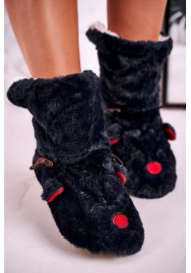 Vianočné papuče v čiernej farbe s Rudolfom
