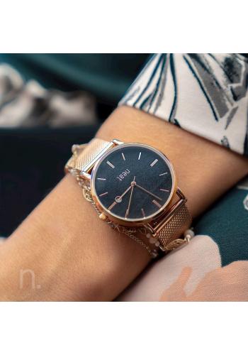Zlato-čierne módne hodinky s kovovým remienkom pre dámy