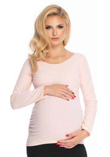 Klasická tehotenská blúzka s dlhým rukávom v púdrovej farbe v zľave