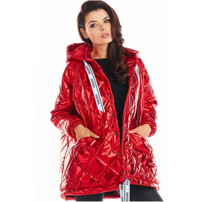 E-shop Červená prešívaná bunda s oversize strihom pre dámy
