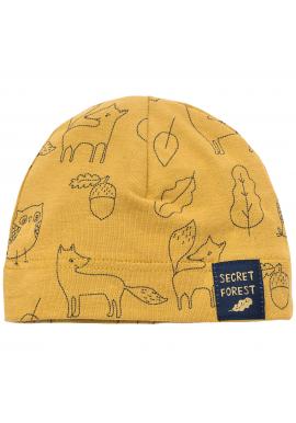 Bavlnená žltá čiapka pre deti s motívom lesných zvierat