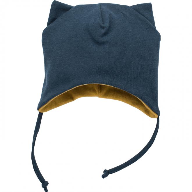 E-shop Bavlnená čiapka tmavo modrej farby s uškami