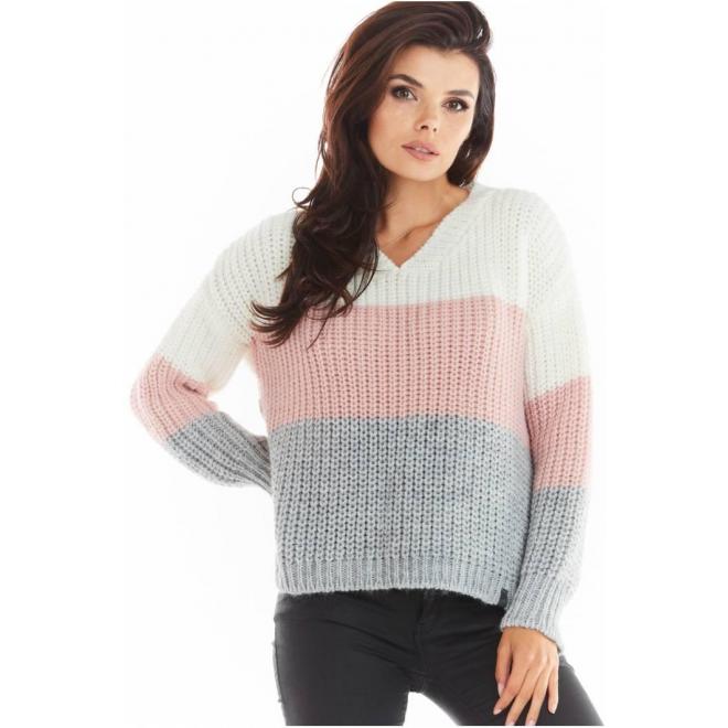 E-shop Ružový módny sveter s véčkovým výstrihom pre dámy