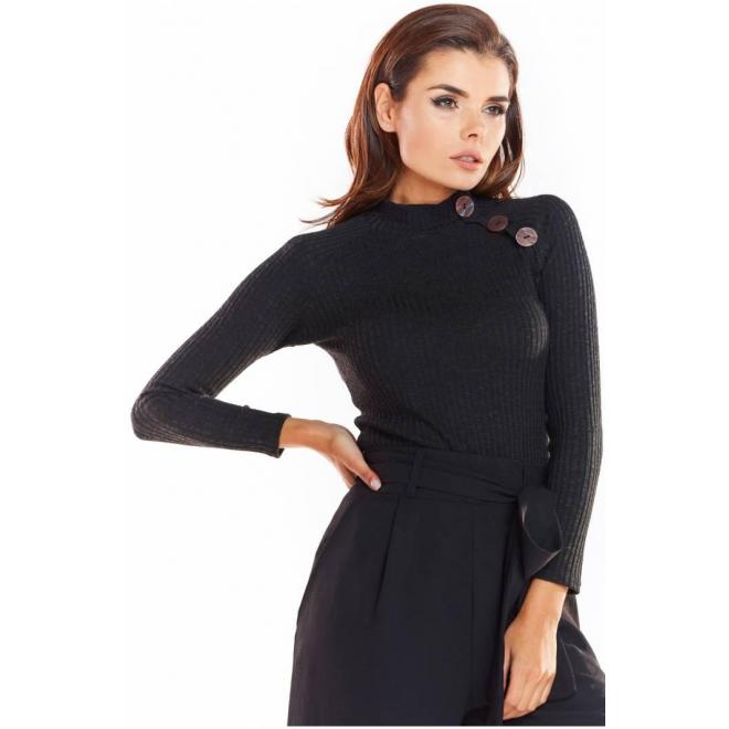 E-shop Čierny priliehavý sveter s ozdobnými gombíkmi pre dámy