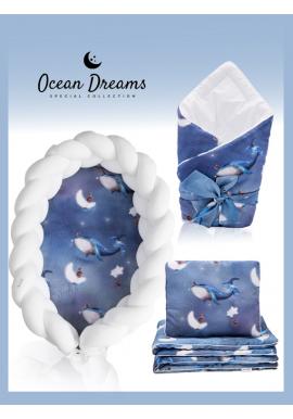 Saténová výbava pre novorodenca 4v1 - Ocean Dreams/ biela