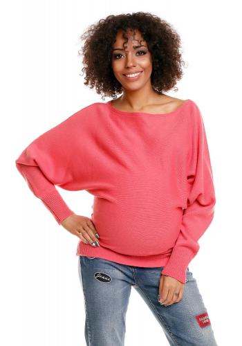 Tehotenský korálový oversize sveter vo výpredaji