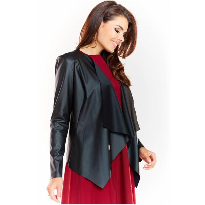 Elegantné dámske sako čiernej farby z ekokože