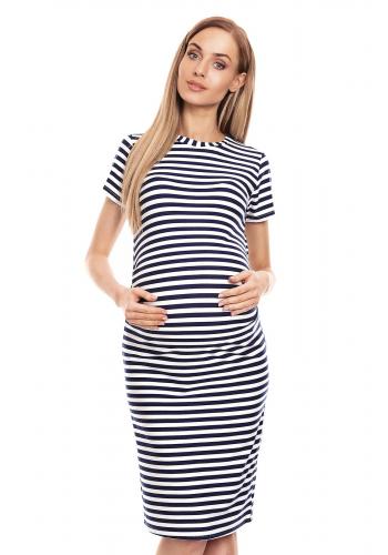 Letné tehotenské šaty s bielo modrými pruhmi