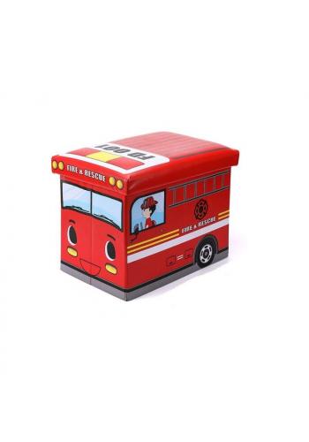 Kôš na hračky - taburetka v podobe hasičského auta v červenej farbe