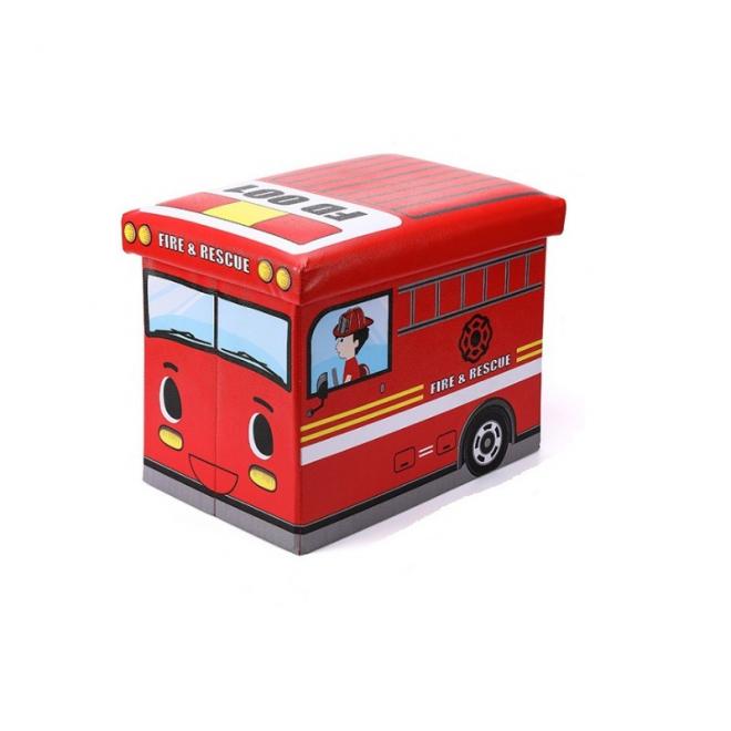 Kôš na hračky - taburetka v podobe hasičského auta v červenej farbe