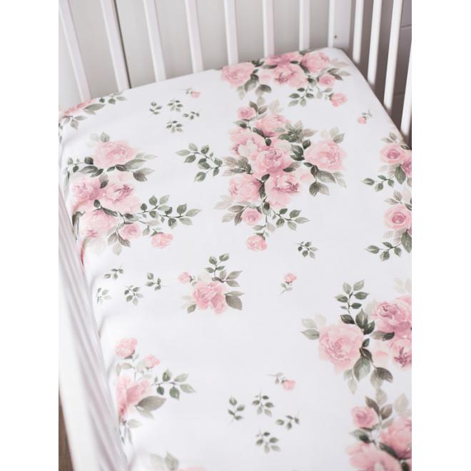 E-shop Bavlnená detská posteľná plachta s gumkou s motívom kvetov