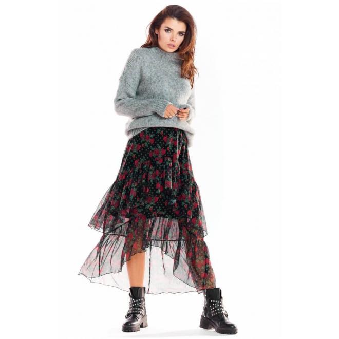 E-shop Dámska tylová sukňa so vzorom v čiernej farbe