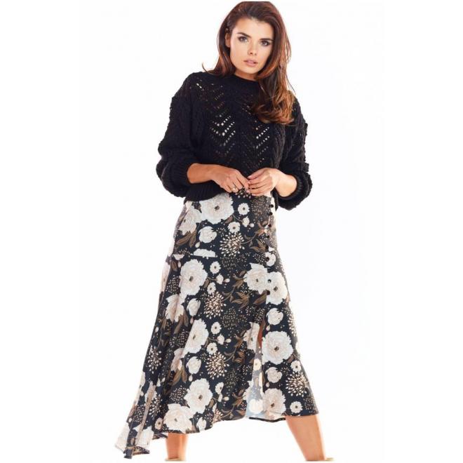E-shop Čierna asymetrická sukňa s kvetovanou potlačou pre dámy
