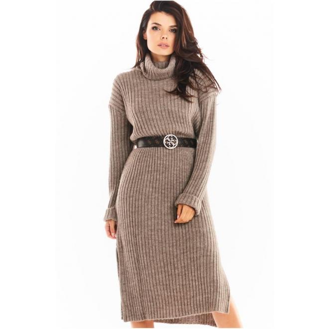 E-shop Béžové svetrové šaty s rolákom pre dámy