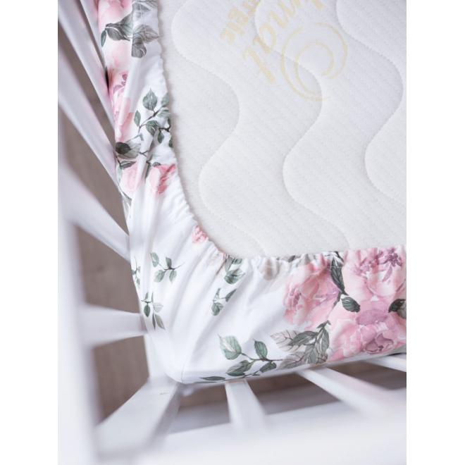 Bavlnená detská posteľná plachta s gumkou s motívom kvetov