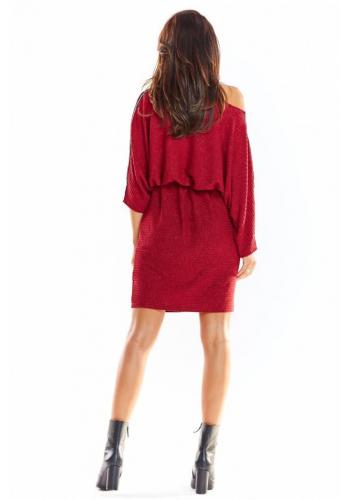 Oversize dámske šaty bordovej farby s dlhým rukávom